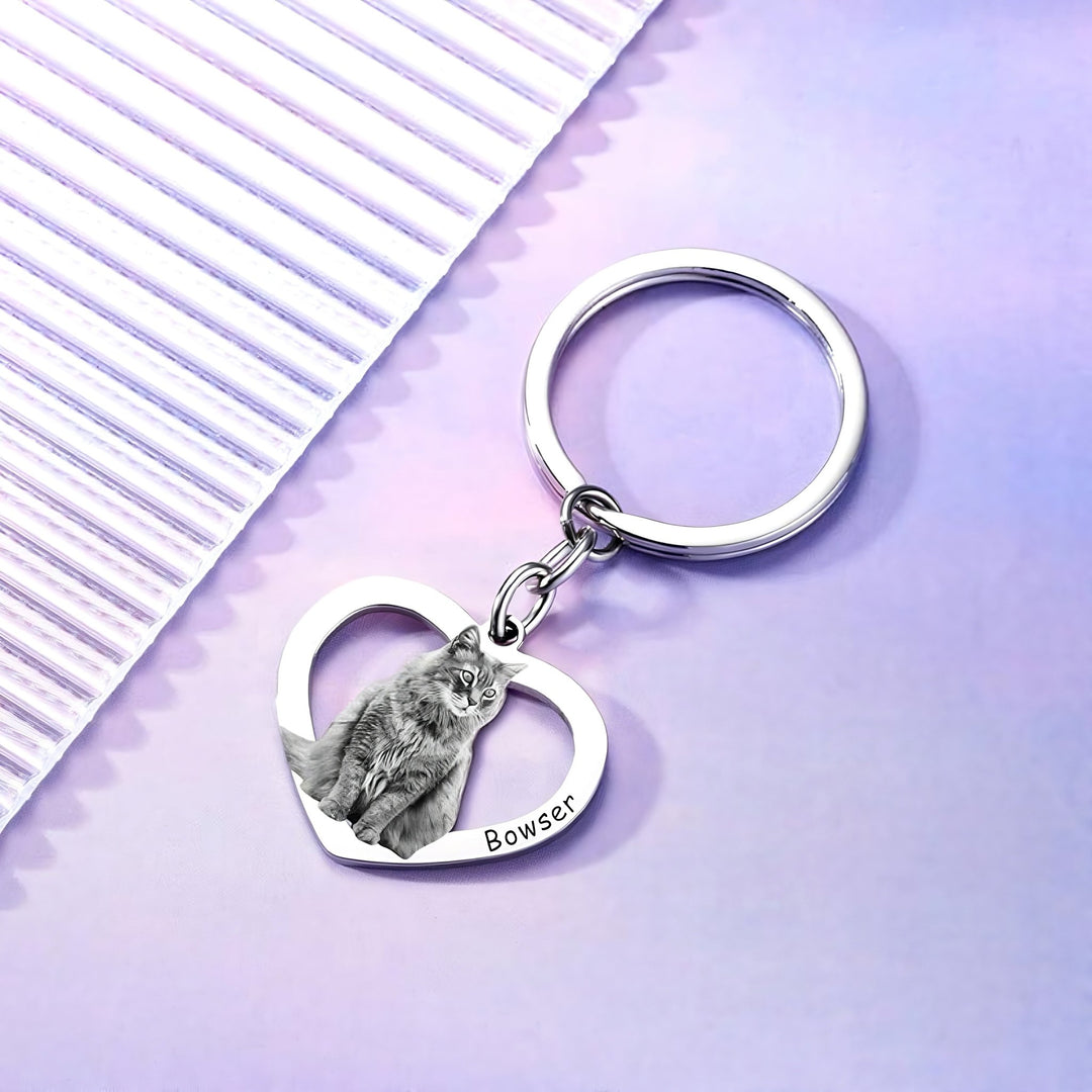 Personalized Heart-Shaped Pet Face Keychain