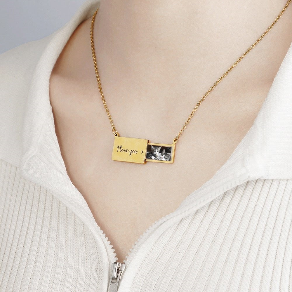 Customized Engraved Photo Envelope Pendant Necklace