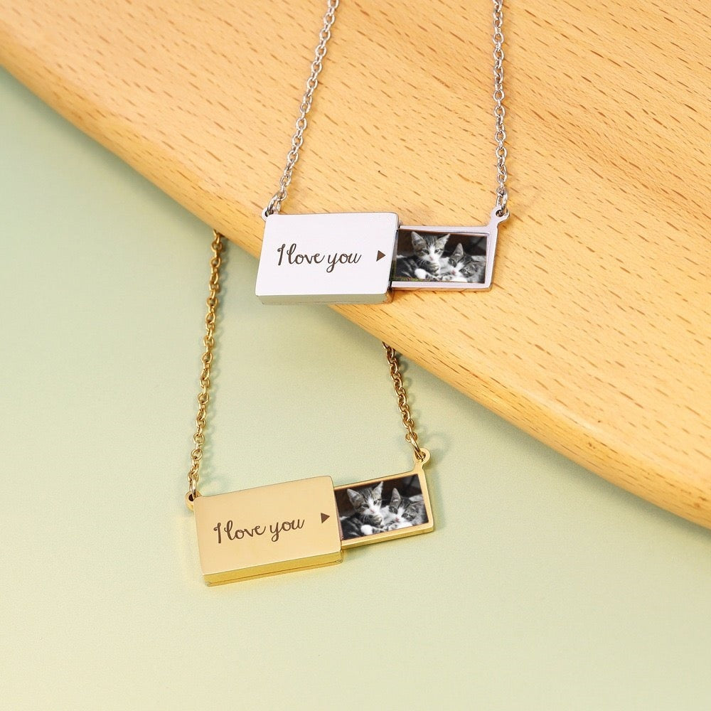 Customized Engraved Photo Envelope Pendant Necklace