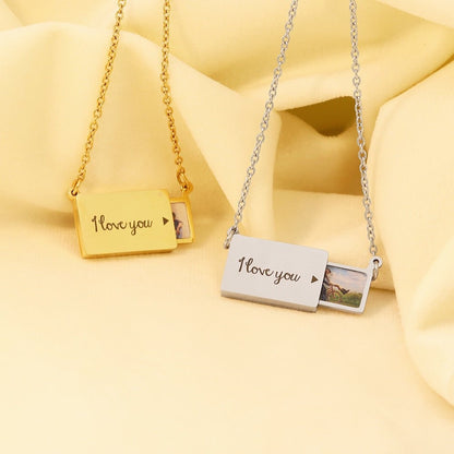 Customized Engraved Photo Envelope Pendant Necklace