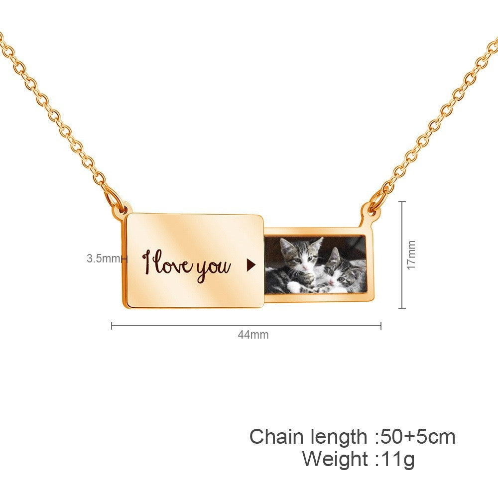 Customized Engraved Photo Envelope Pendant Necklace