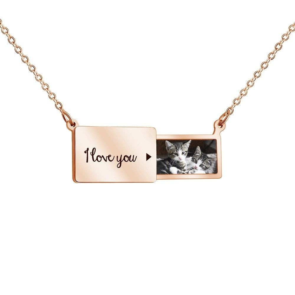 Customized Engraved Photo Envelope Pendant Necklace